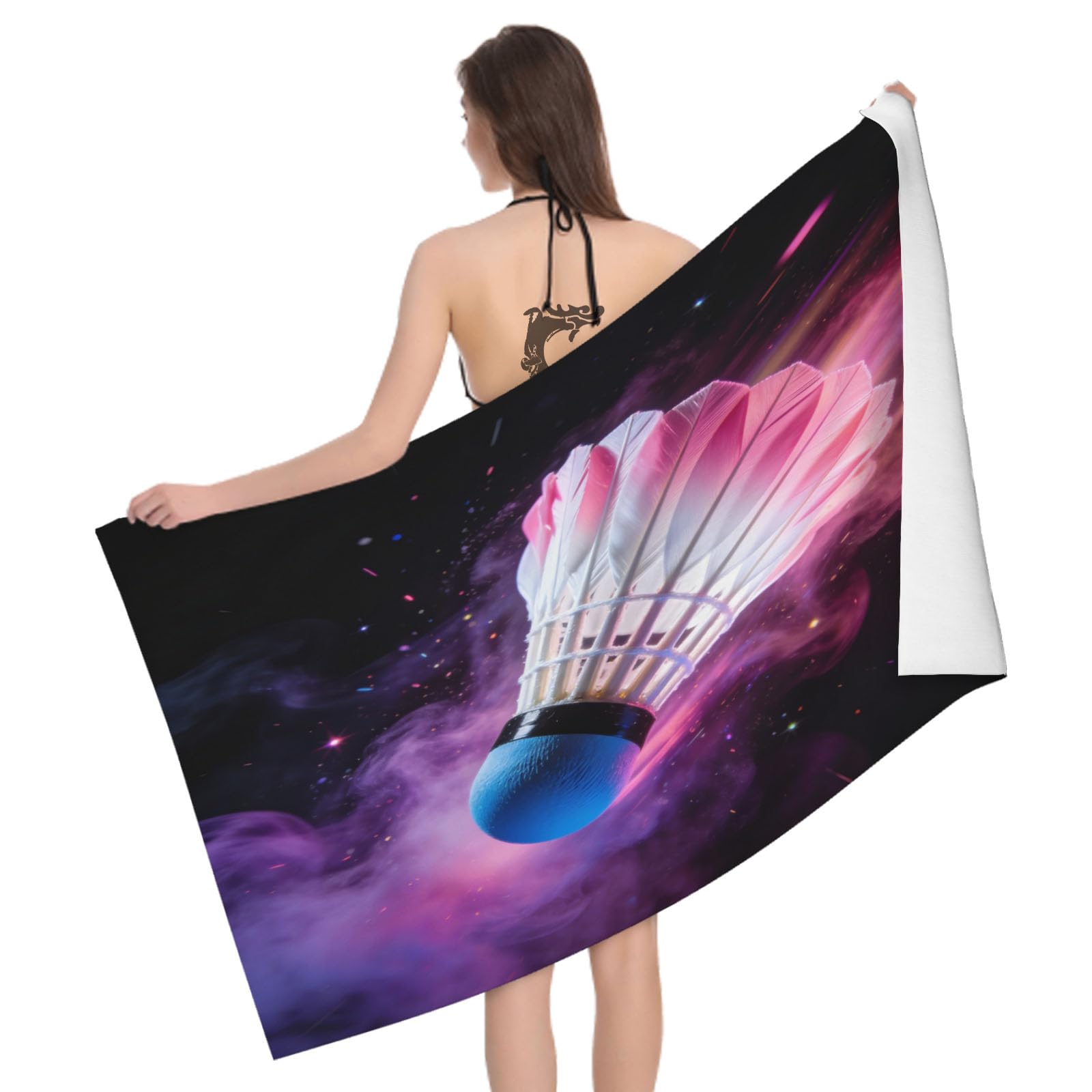 Leichong 3D Colorful Badminton Beach Towel Microfiber Soft Quick Dry for Adults, Neon Bath Towel Lightweight Soft Absorbent for Travel Swimming Pool Sports, 75 x 150 cm