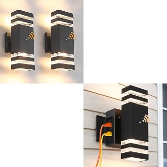 2 Pack Dusk to Dawn Outdoor Wall Lights+1 Pack Porch Lights with GFCI Outlet