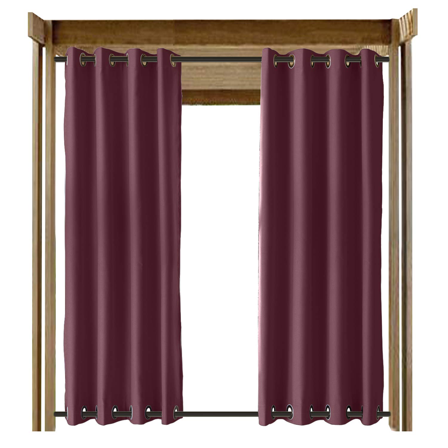 ChadMade Windproof Outdoor Curtain with Top Bottom Aluminum Grommet Burgundy 100" W x 102" L, Waterproof Patio Cabana Porch Gazebo Panel Drapery (1 Panel)