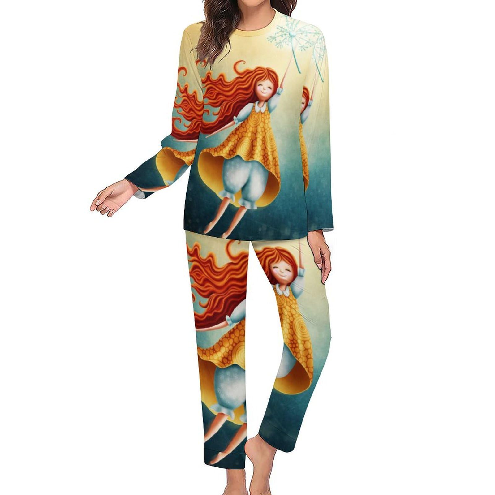 Mädchen Damen Schlafanzug Lange Pyjama Set Zweiteiliger Nachtwäsche Langarm Hausanzug Sleepwear
