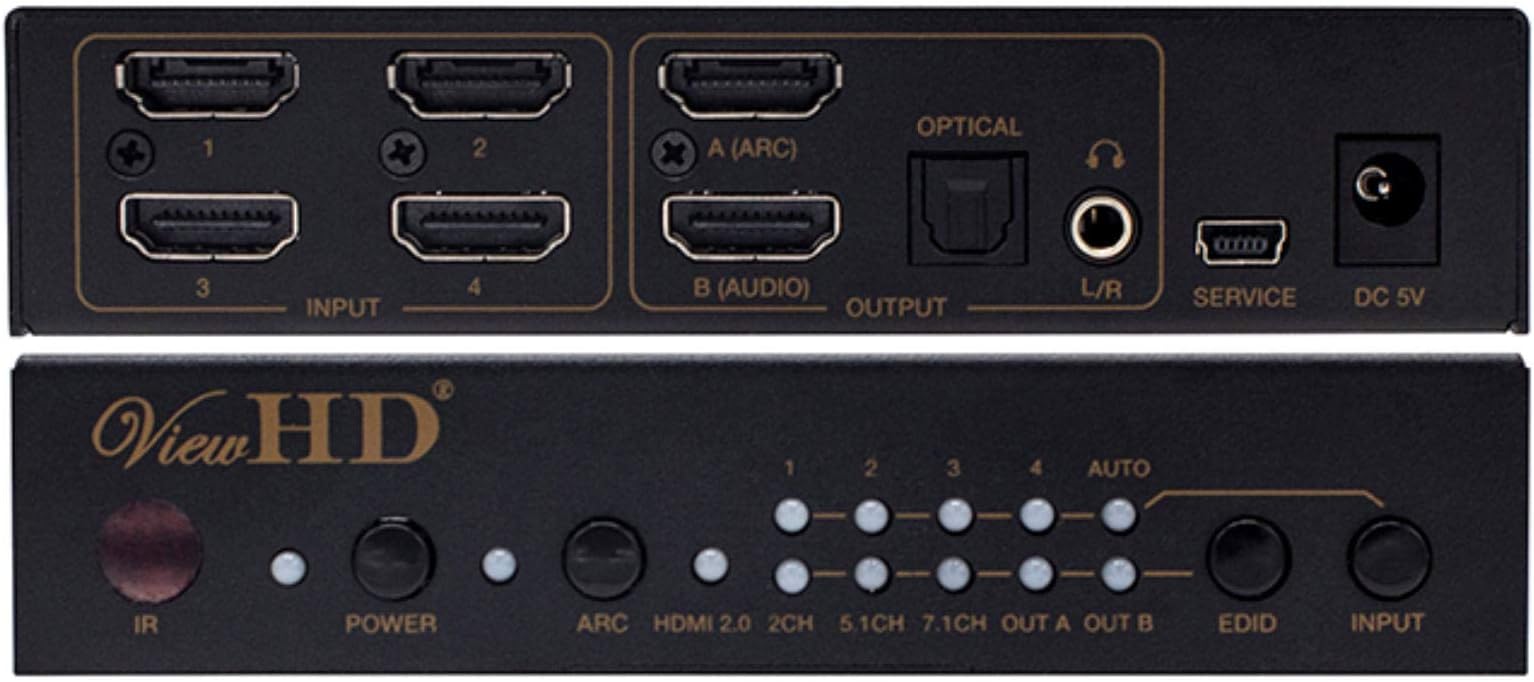Prosumer UHD HDMI 4X1 Switch with Audio Extraction | Dedicated HDMI Audio Output | 18Gbps | 4K@60Hz | Dolby Vision & HDR | HDCP 2.2 | Model: VHD-U4X1AS
