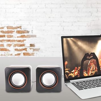 Computer Speaker Mini Speaker Cube USB Stereo 3.5mm Jack Wired Speaker for Desktop Laptop PC Computer (Dual Track)