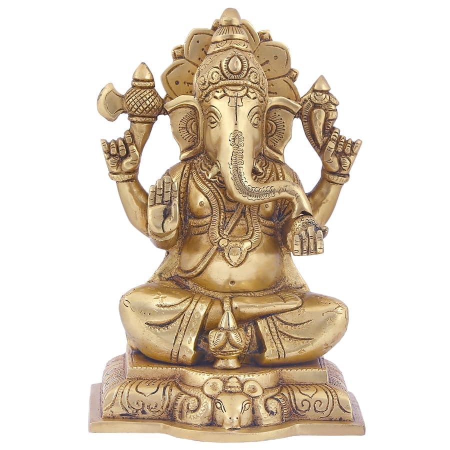 Image of Brass Lord Shankar Vinayaka Ganesha Ganesh Statue Big in Size for Mandir Diwali Puja Home and Office Pooja Murti, 8x5.5 inches (HxL), Weight 3.2 kg, Golden Colour Brass Murti