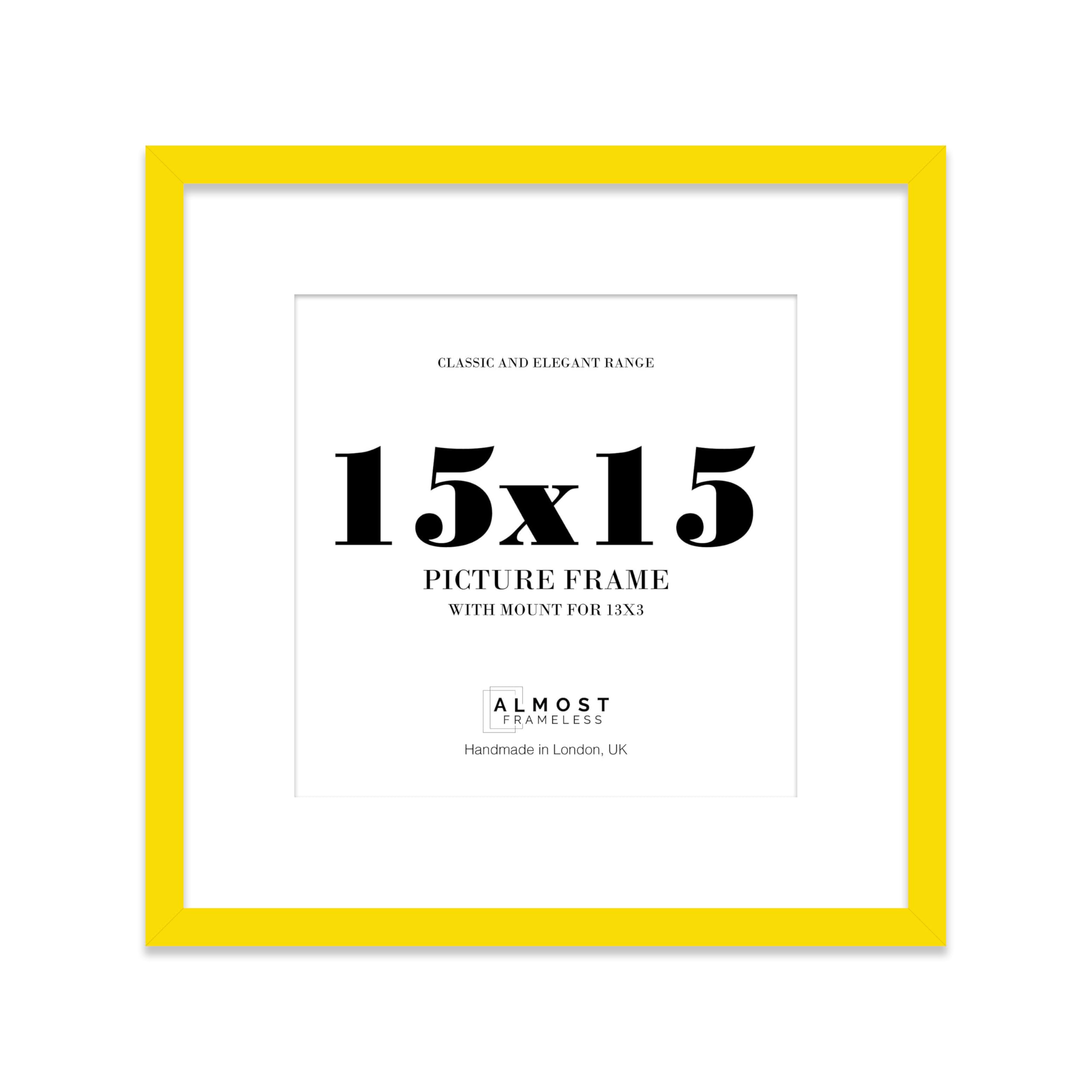 15x15 Yellow Picture Frame with Mount for 13x13 Photos, Prints - Modern Square Wall Frame, 1 Pack