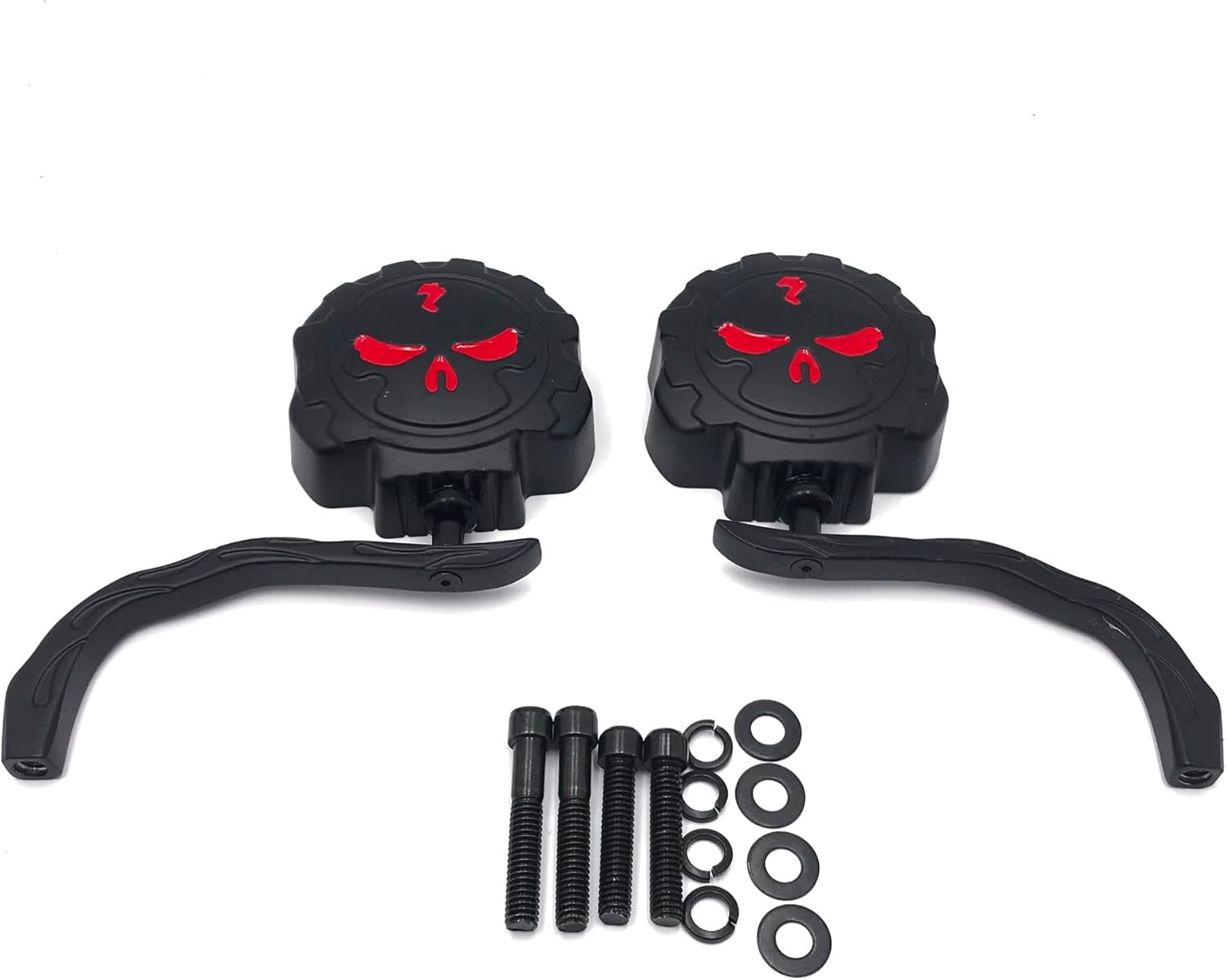 SKULL PIVOT- 8mm/10mm Rearview Side Black HTT Skull Side Flame Handle Mirrors Compatible with Road King Electra Street Glide Ultra
