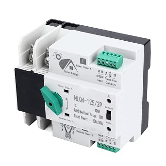 Automatic Transfer Switch 2P 230V 100A Mini ATS Generator Changeover Switch Electrical Selector for Emergency Power, DIN Rail Type Circuit Breaker