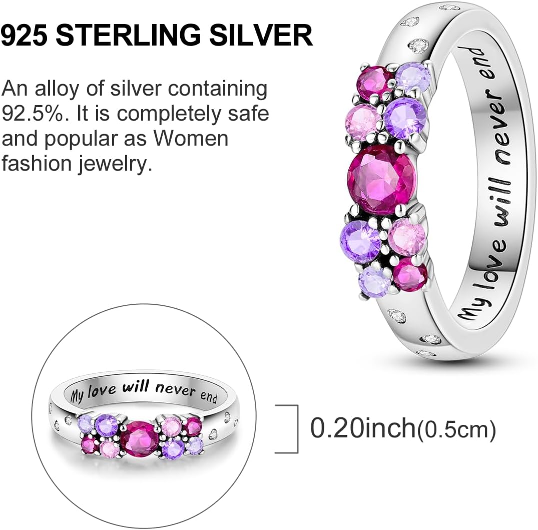 Hapour 925 Sterling Silver Ring for Women Teen Stackable Eternity Cute Band Rings with CZ Stones Size 6-9