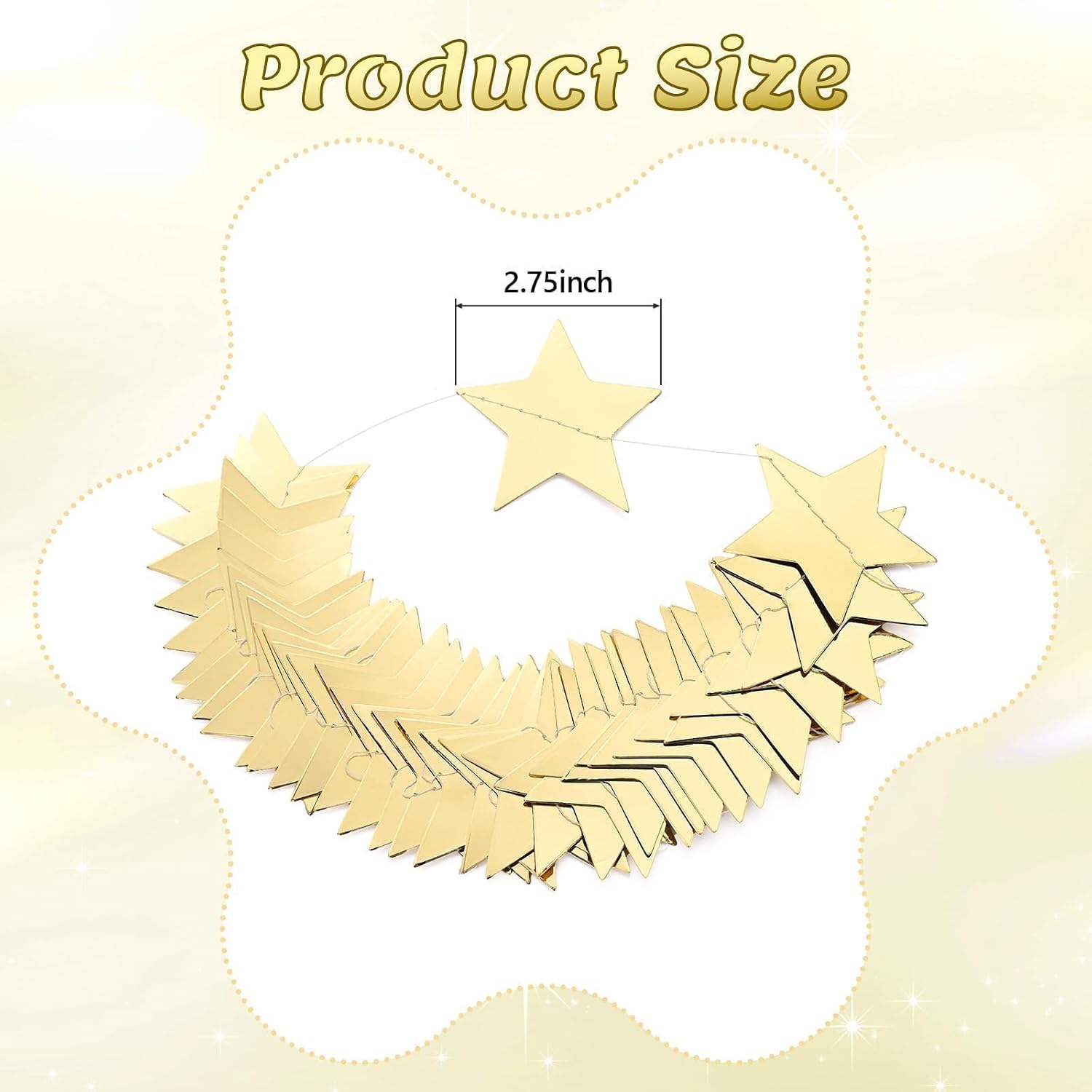 5Pcs Gold Star Garland Decorations - 66 Feet Double Side Glitter Star Hanging Streamers for Graduation, Paper Stars Banner Twinkle Backdrop for Birthday Wedding Engagement Party Classroom Decor
