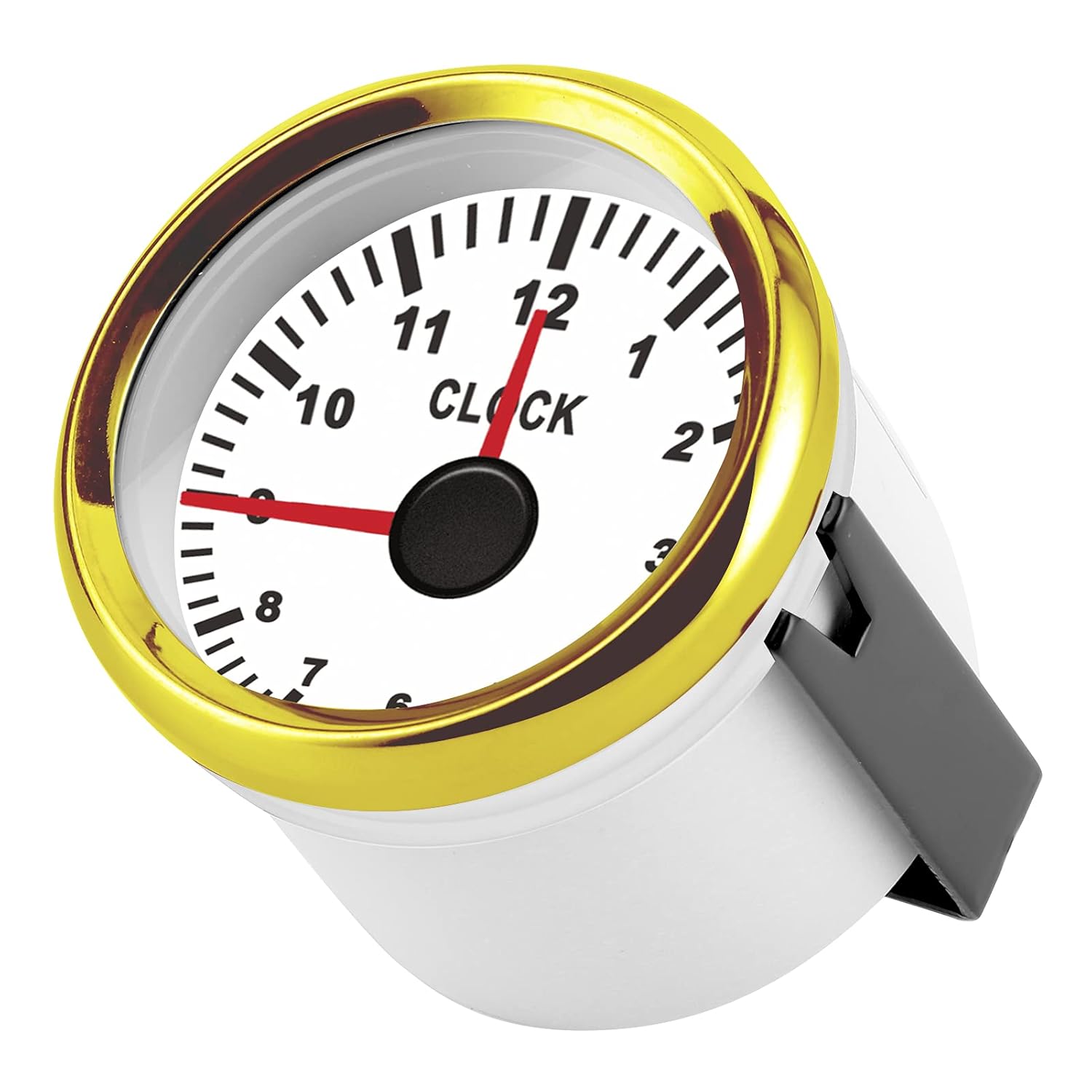 Universal Clock Gauge Instrument 0-12 Hourmeter Red Backlight 12V/24V for Car Boat Yacht (Gold Frame on White Background)