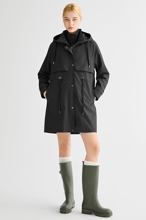 Orolay Women's Waterproof Hooded Rain Jacket Long Raincoats Lightweight Trench Coat Active Outdoor Windbreaker
