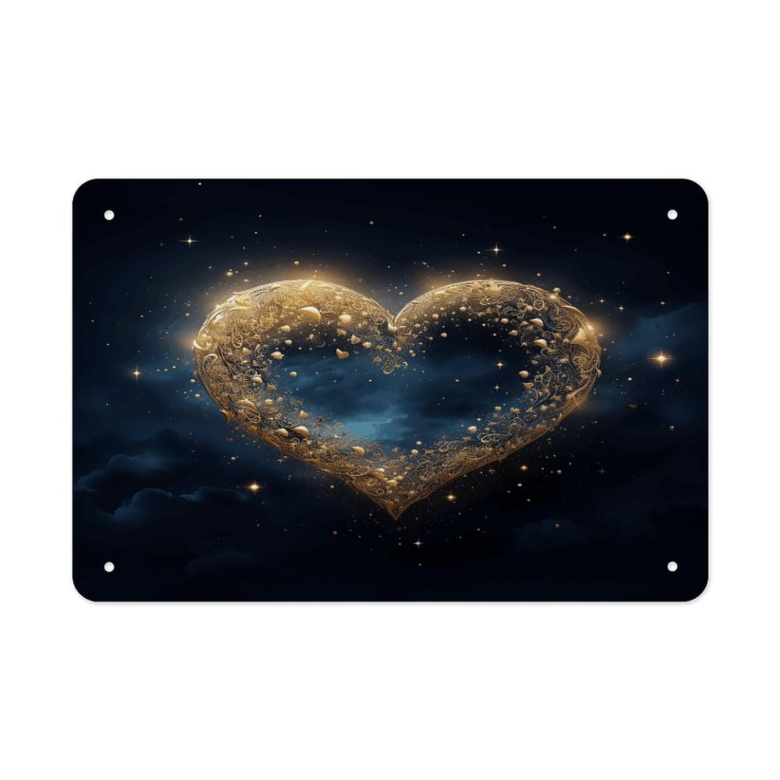 Fekiloot Style Golden Heart Picture Metal Signs Wall Art Tin Sign