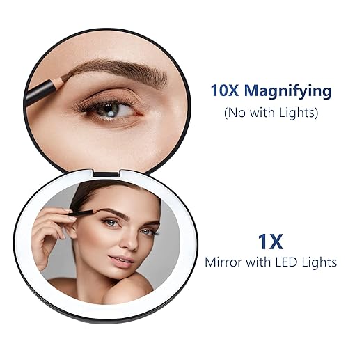 Miniatura 28 de WOBSION Espejo de viaje con luz, espejo de aumento compacto recargable 1x/10x, espejo de bolsillo regulable, tamaño de viaje de 3.5 pulgadas, Rosa