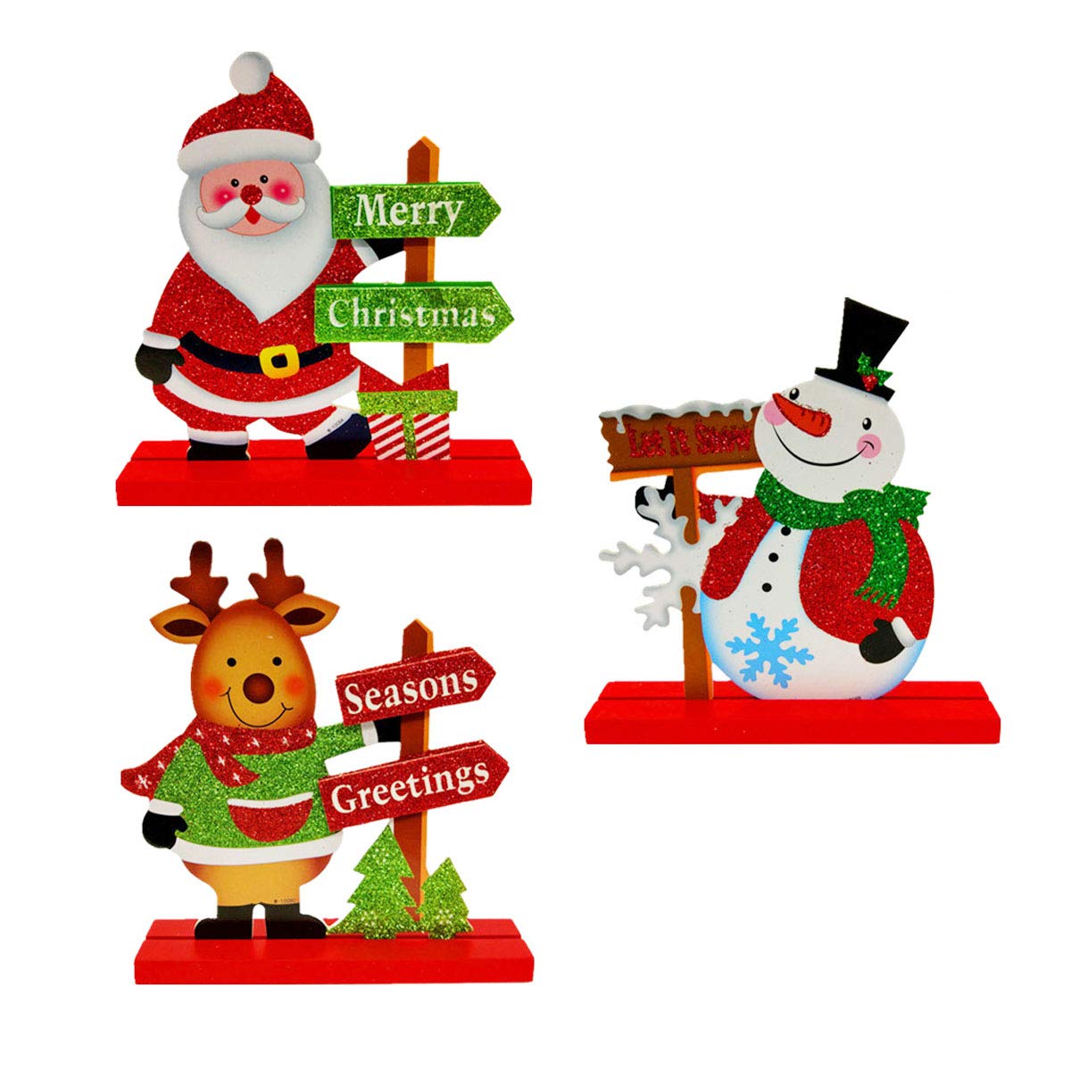 3pcs Santa Reindeer Snowman Christmas Table Decorations Happy Holidays Centerpiece for Home Party Office