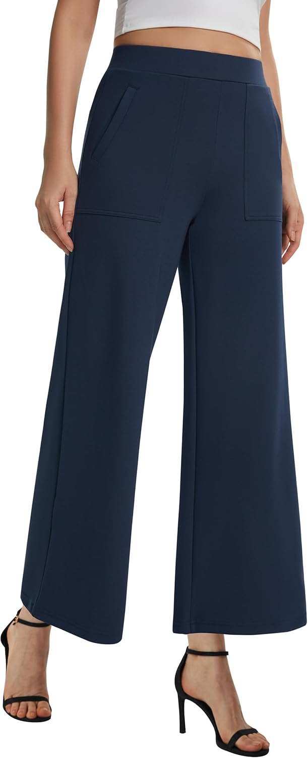 AFITNE Women's Wide Leg Yoga Dress Pants High Waist Stretchy Pull On Work Pants Cropped Casual Lounge Ankle Pants - Image 7