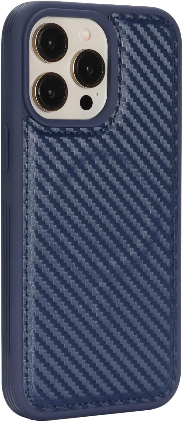 Ｈａｖａｙａ Compatible MagSafe for iPhone 15 Pro Max Wallet Case - Detachable 2-in-1 Magnetic Cover, Textured Carbon Fiber, with Card Slots & Wireless Charging - Cobalt Blue