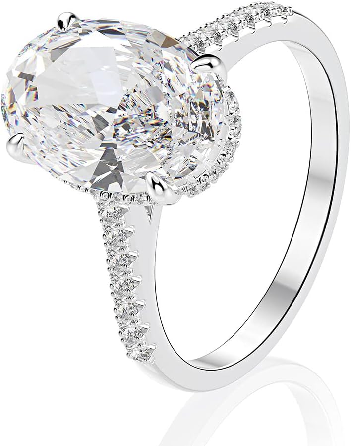 4ct Dove Egg Shaped Moissanite Couple Ring Set in 14K Gold over Sterling Silver, A Memorable Gift for Engagement