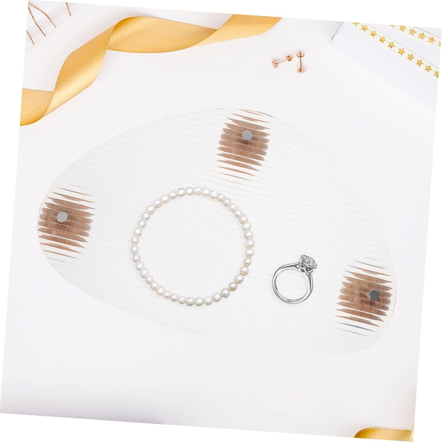 BESTYASH Acrylic Stripe Vanity Tray with Wood Ball Feet for Perfume Jewelry image 2