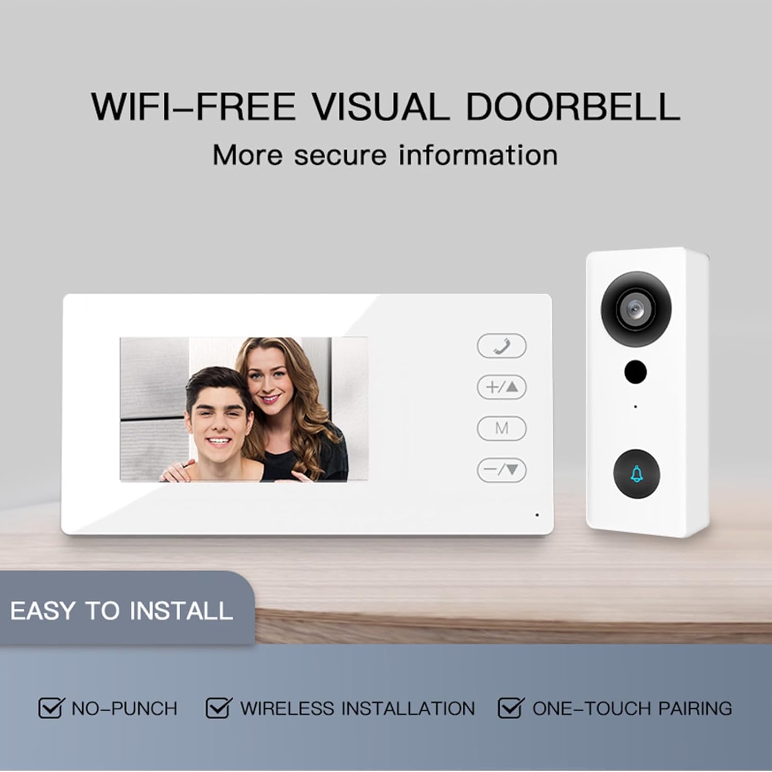 Video Doorbell Camera with Display Screen 2.4G Wireless 4.3 Inch IPS Screen Video Door Phone Camera Kits Night Viewing 2-Way Intercom for Villa Home Office Apartment (White)