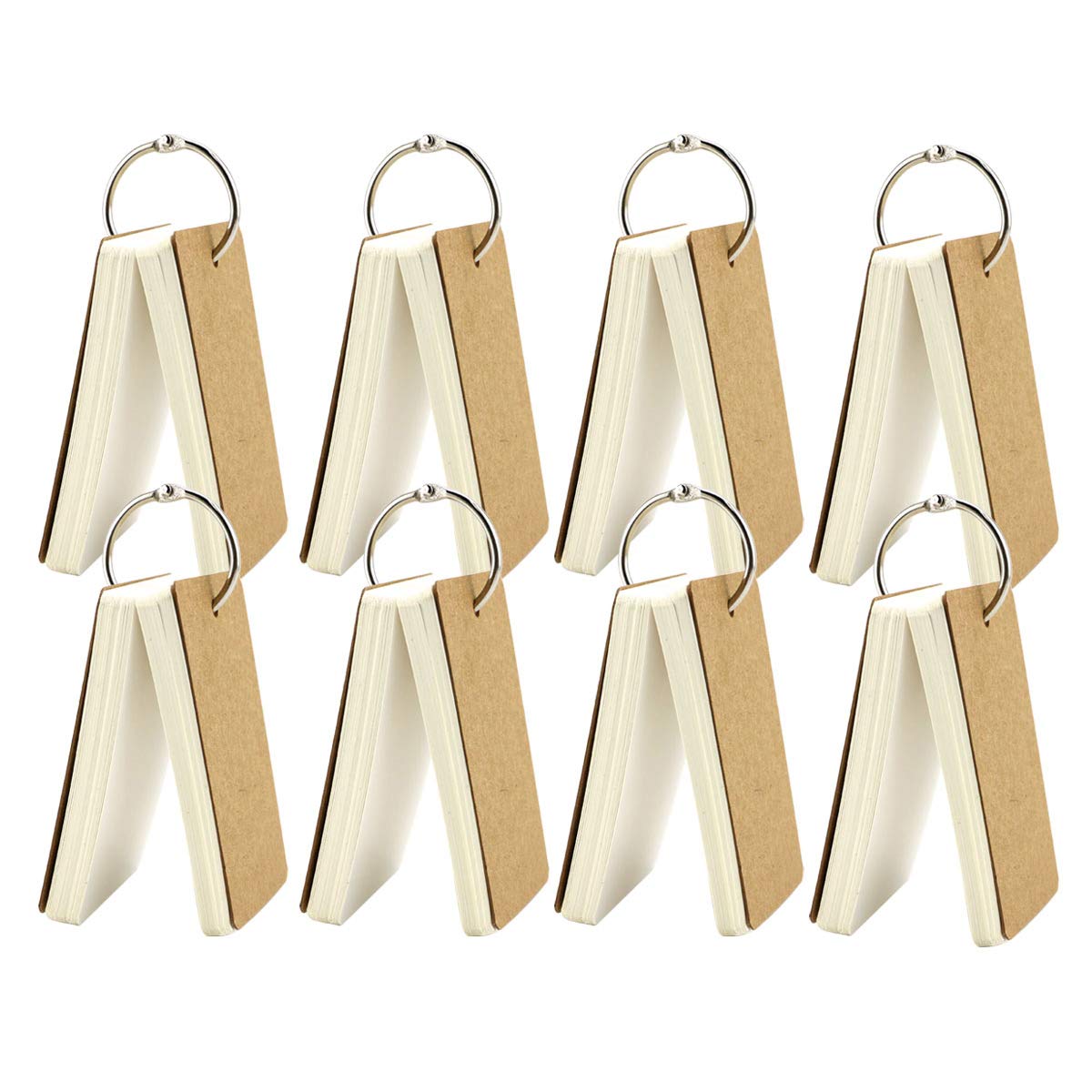 Faxco 8 Sets 50 Pieces White Blank Kraft Paper Binder Ring Easy Flip Flash Card Study Cards