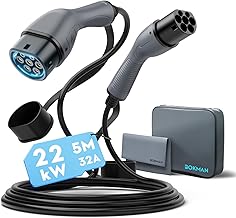 bokman Type 2 Electric Car Charging Cable (22 KW, 5 Meters), Waterproof Rainproof Quick and Secure Charging Compatible with Model3/e-208/500-e (T2 Cable)