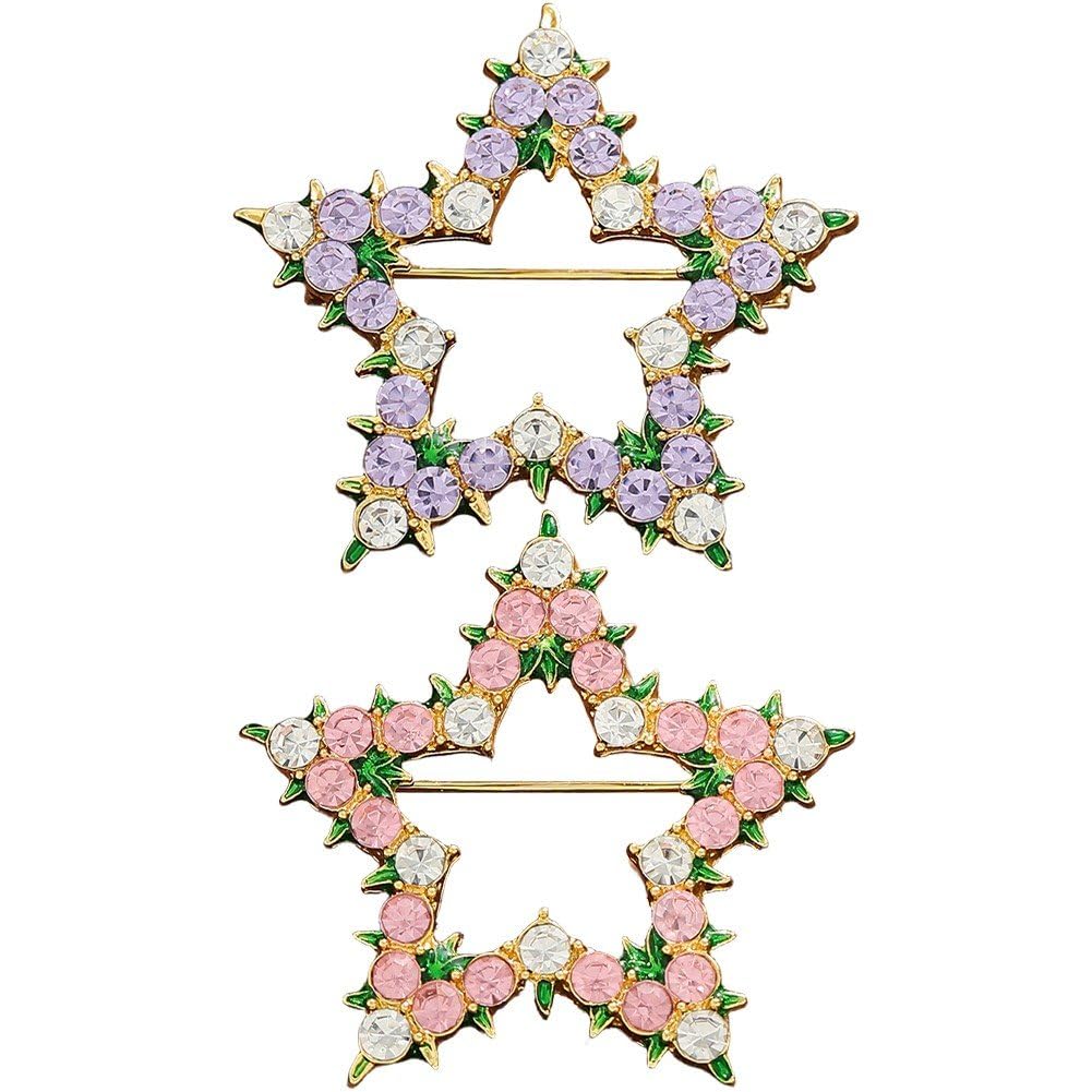 Sslvya 2 Pcs Rhinestones Star Brooch Pin for Women Men, Sparkly Crystal Star Lapel Pins Dresses Suit Scarf Shawl Clip Corsage Accessories