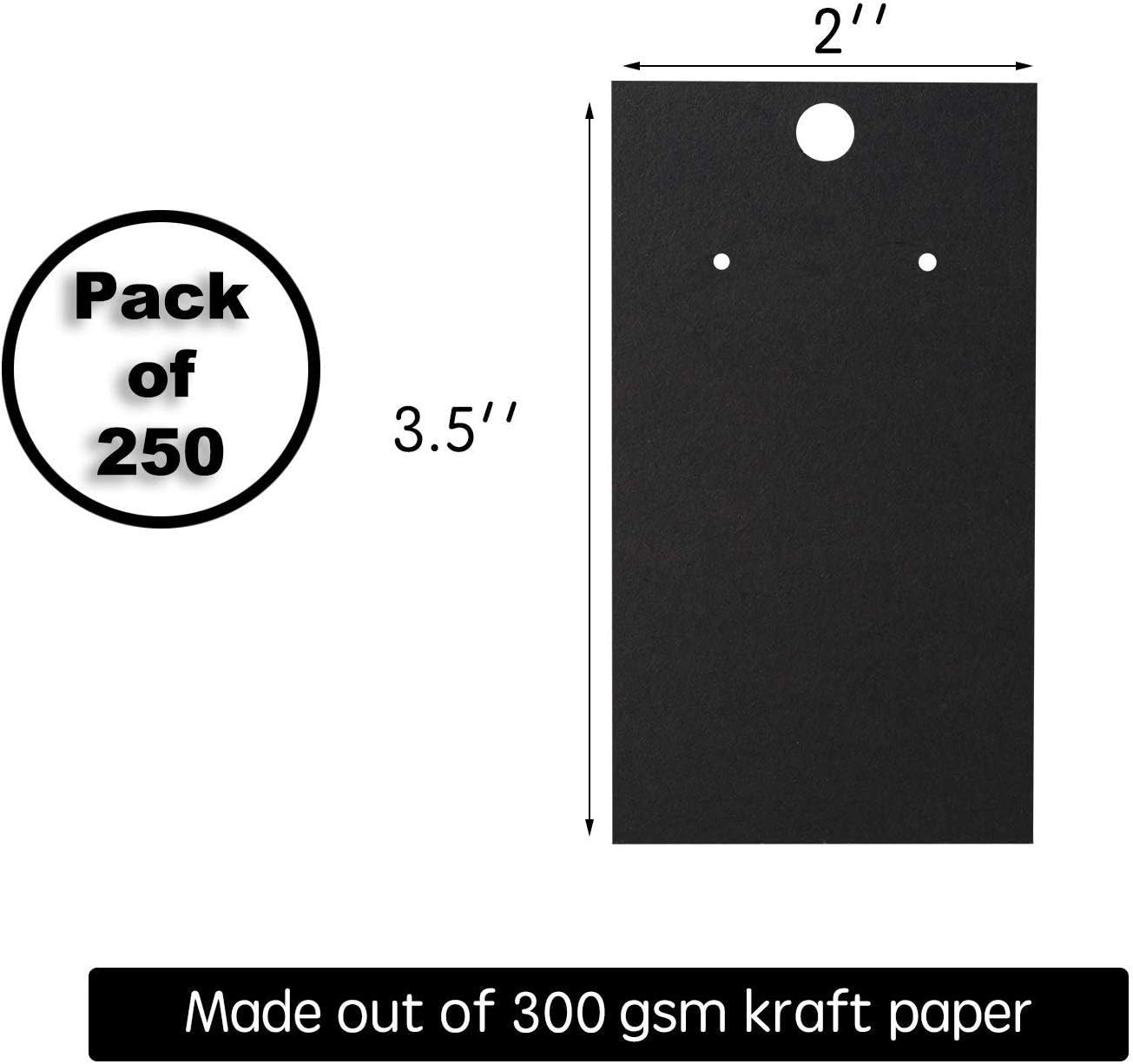 250 Pack Custom Earring Cards - Hanging Earring Display - Bulk Black (2x3.5 Inches) - Pack of 250