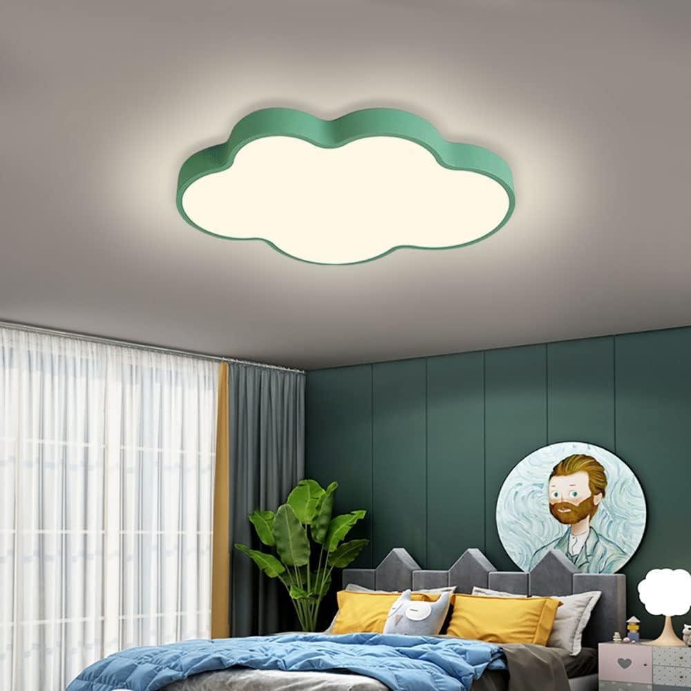 LED Ceiling Light Fixture, 19 Inch Modern Cloud Shape Recessed Ceiling Light, 3000K-6000K Dimmable, 29W Green Close to Ceiling Lighting for Living Room, Bedroom