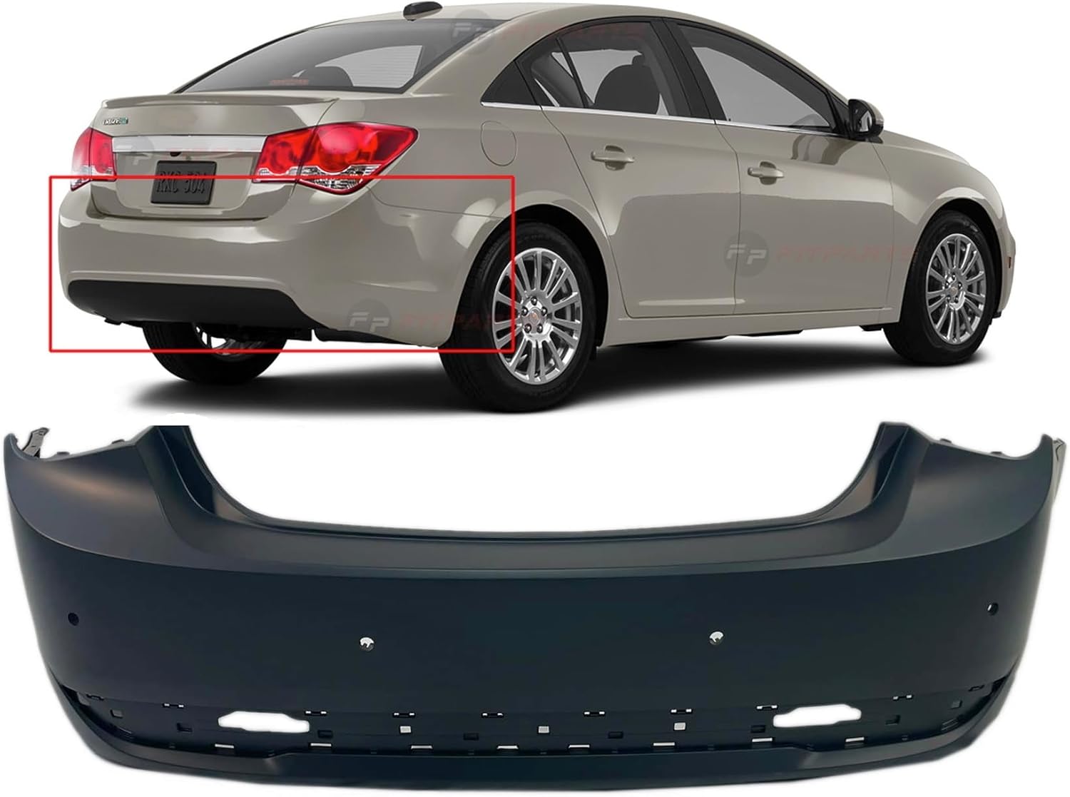FitParts Compatible With Rear Bumper Cover Chevrolet Cruze 2011-2016 Primed W/Park Aid Holes95217523 GM1100873