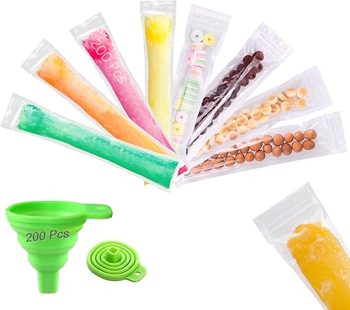 Miniatura 1 de 200 bolsas desechables para paletas de hielo, bolsas de moldes para hacer paletas sin BPA con Ziplock saludable casera para bocadillos, yogur, jugo