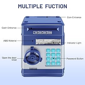 GuDoQi Piggy Bank for Boys Electronic Coin Money Bank Toy for 3 4 5 6 7 8 9 10 Year Old Children, Mini ATM Cash Coin Saving Box for Birthday Gifts Kids Age 3-10, Navy