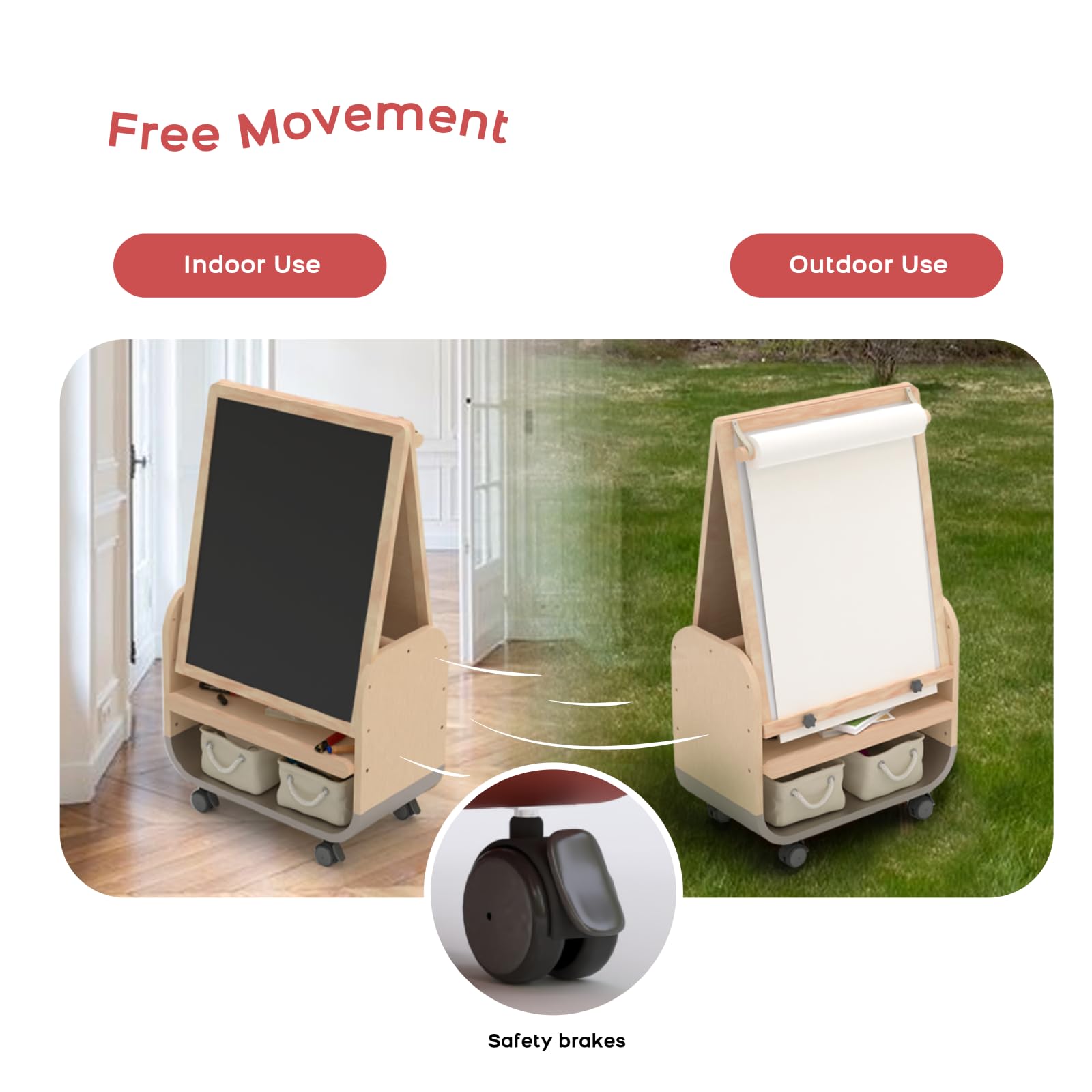 BanaSuper Caballete Infantil Con Doble Pizarra Magnética – Altura Ajustable 90-110 Cm, Ruedas Silenciosas Y Bolsa De Almacenamiento