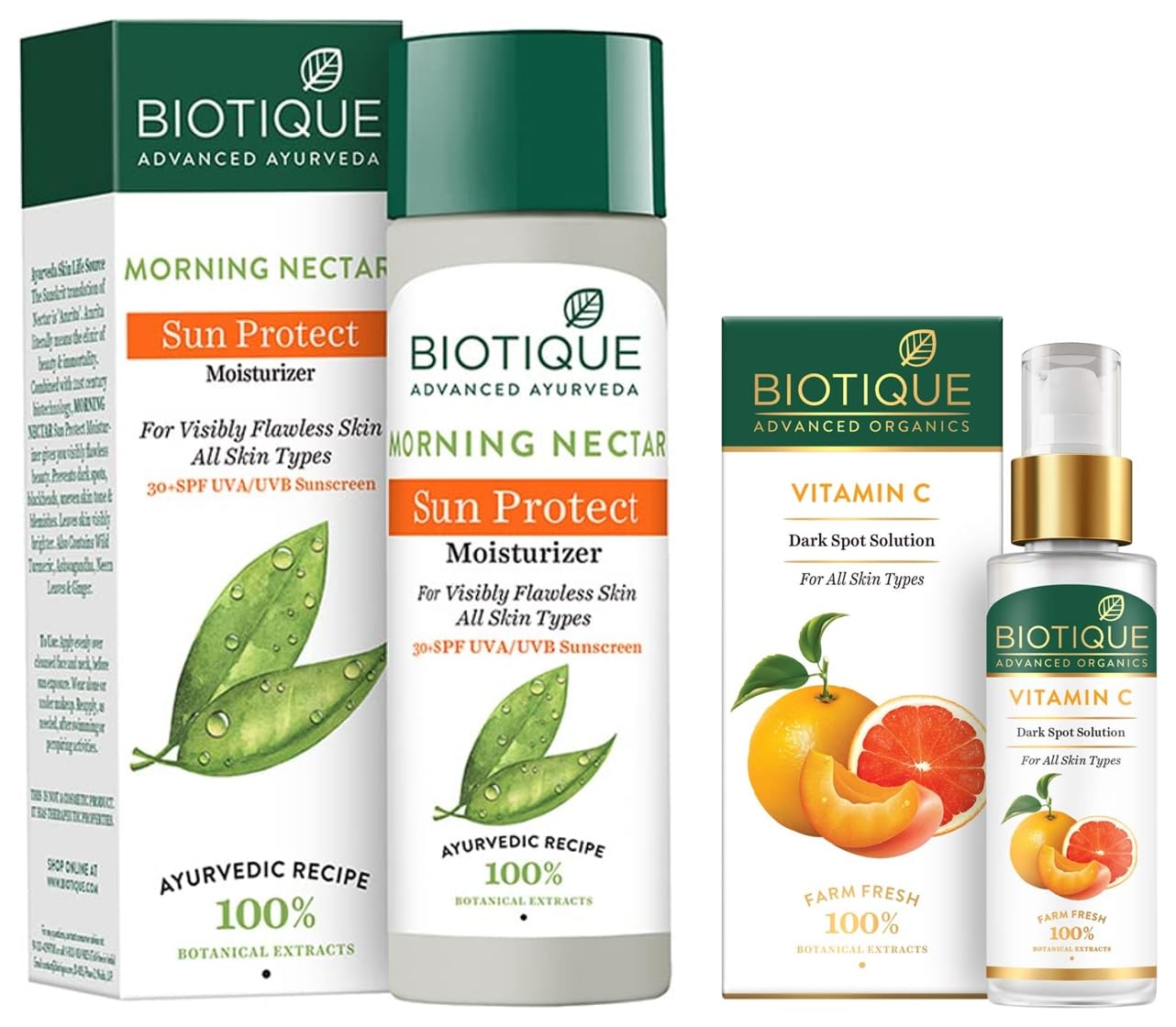 Biotique Vitamin C Dark Spot Solution Serum 30ml & Morning Nectar Sun