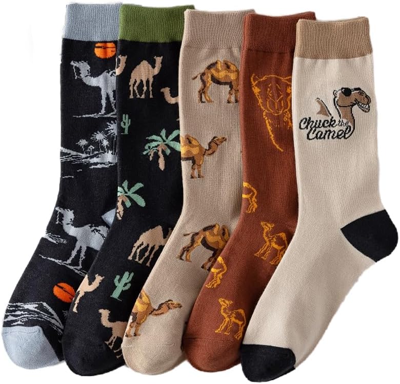 5 Pairs Novelty Animal Food Plant Pattern Cotton Crew Socks for Women