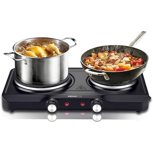 1800W Electric Hot Plate for Cooking, Double Burner with 7.2"&6.1" Cast Iron Heating Plate, Portable Cooking Stove, Adjustable Temperature Controls, Easy to Clean, Compatible for All Cookwares