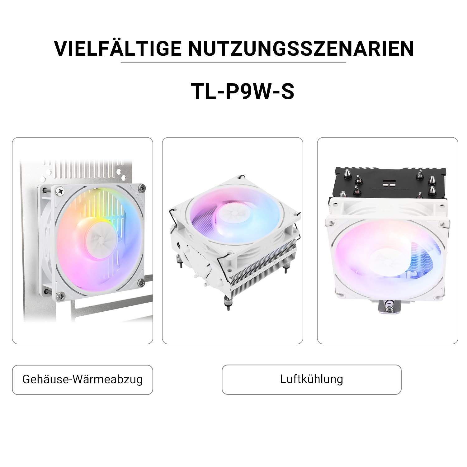 Thermalright TL-P9W-S wentylator CPU, obudowa komputerowa, wentylator ARGB, cichy wentylator 4-pinowy PWM PC, wydajny wentylator 92 mm, prędkość 2200 obr./min, wentylator CPU (biały)