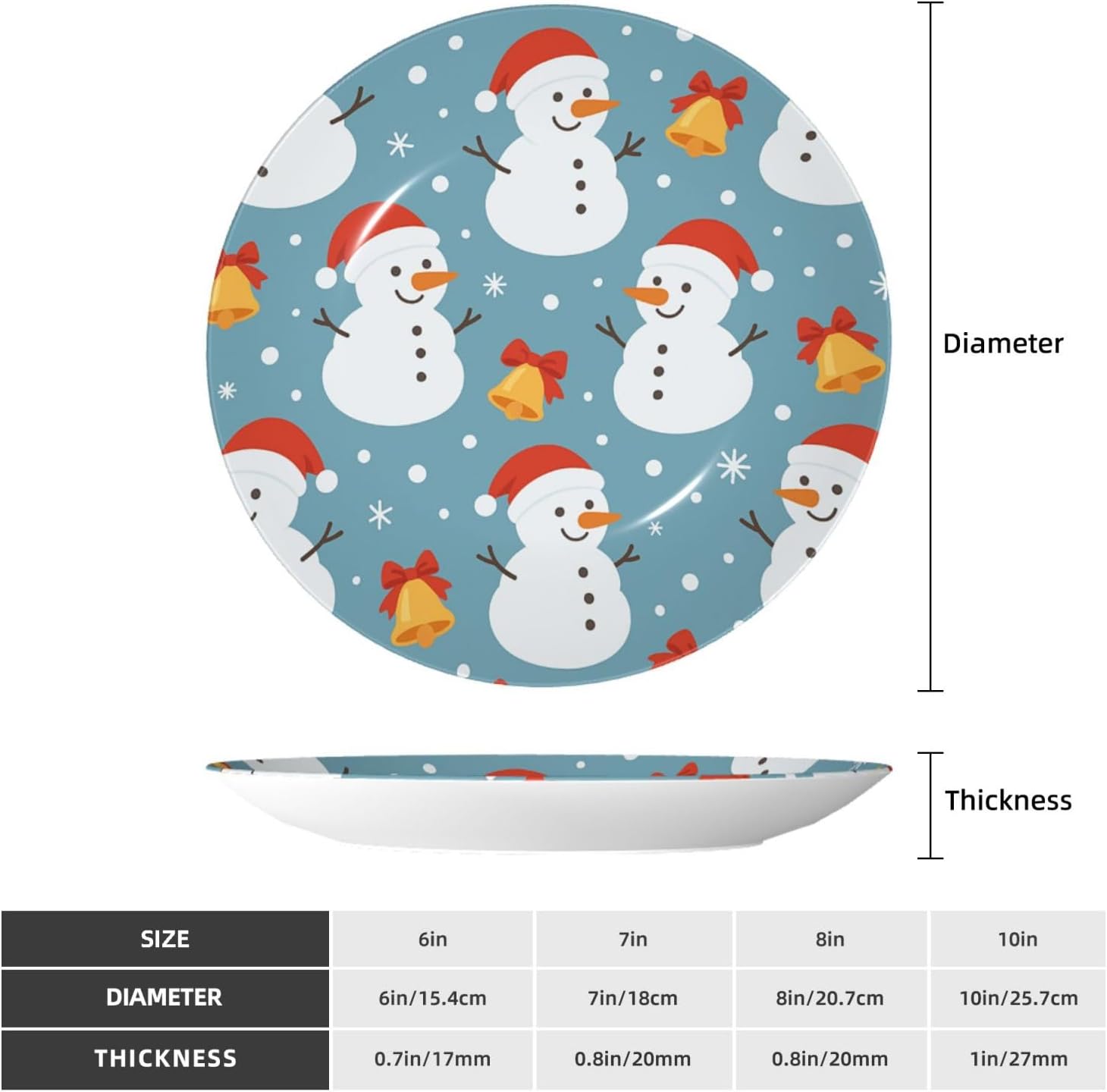 Christmas Snowman Pattern 10 Inch Decorative Plate With Stand, Elegant Display Wall Plate For Home Decor