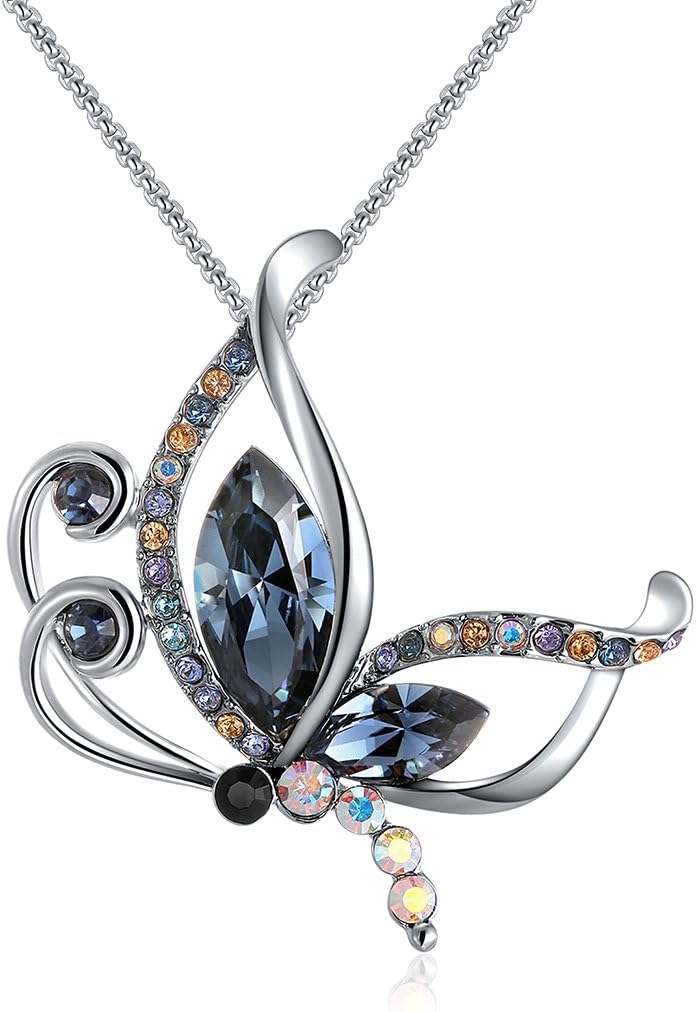 Richapex Butterfly Dream Pendant Necklace Pink/Blue Crystal from Swarovski Gift for Women Birthday Anniversary