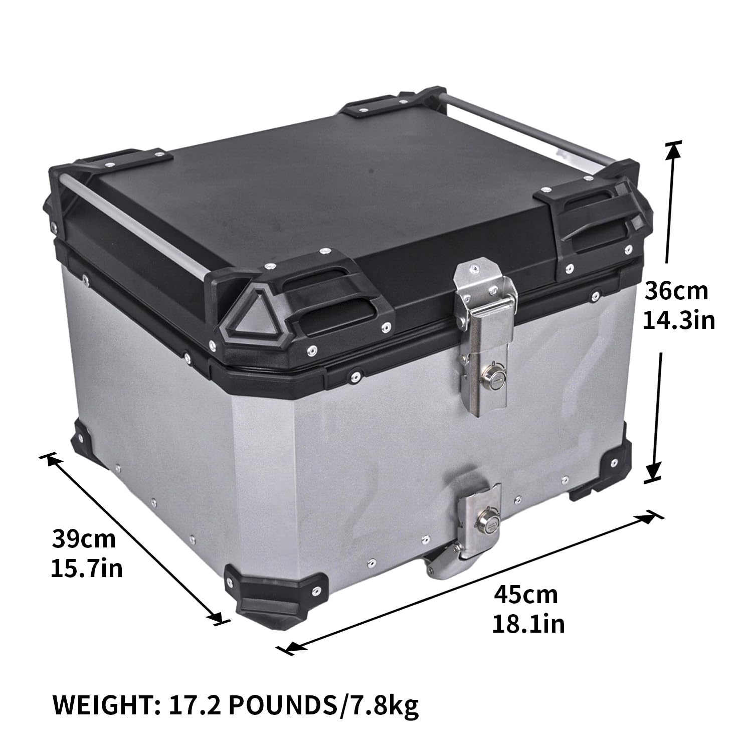 ZHSYMX 55L Motorcycle Top Case, Aluminum/RV/Yacht/Motorcycle Rear Top Box and Tail Box for Luggage/Helmet/Tools storage Waterproof Silver