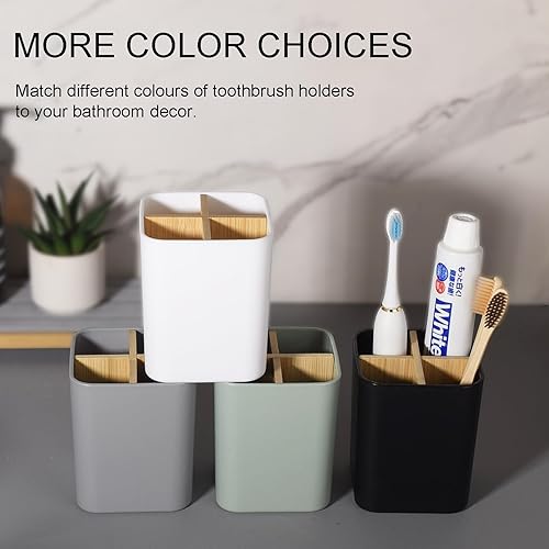 Miniatura 5 de Soporte de bambú para cepillos de dientes para baños, 4 ranuras para cepillos de dientes y pasta de dientes, organizador de encimera de baño para
