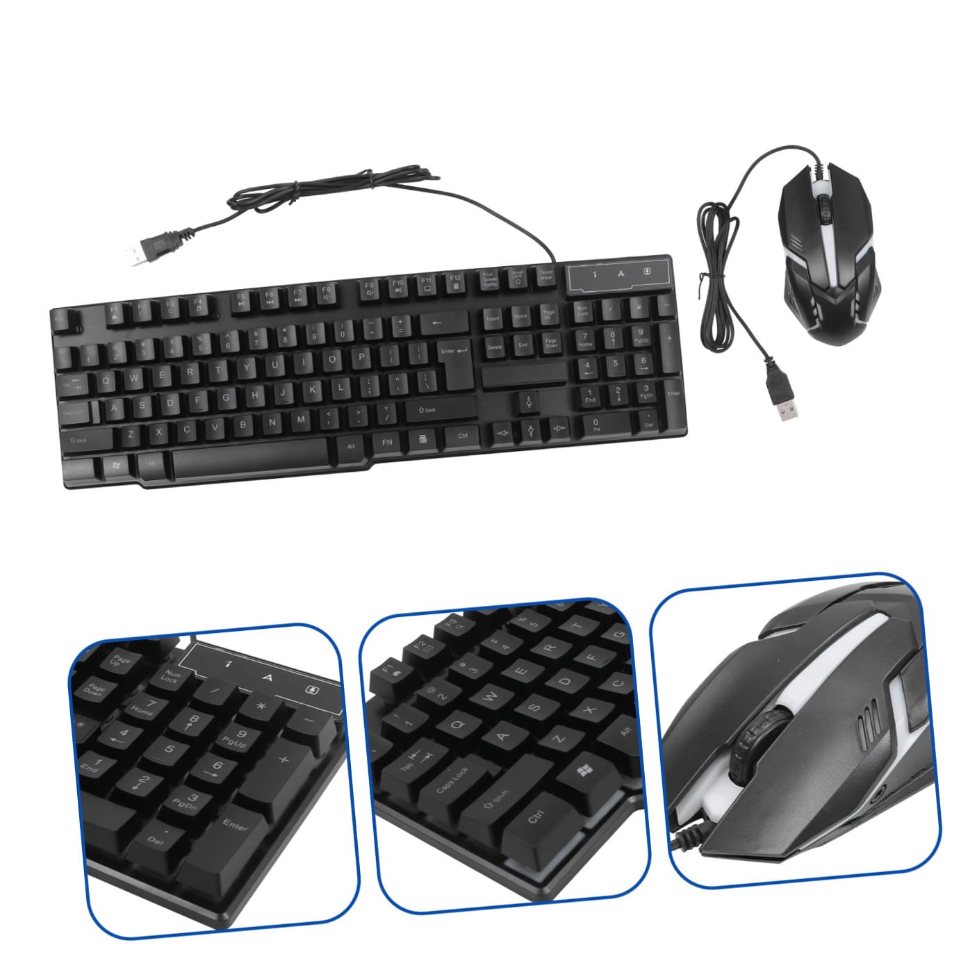 Tastiera Mouse Combo USB Retroilluminata per Computer Nero | Set 1 Pezzo, Plastica, Design Unico, per Gaming e Ufficio, Accessori Informatica