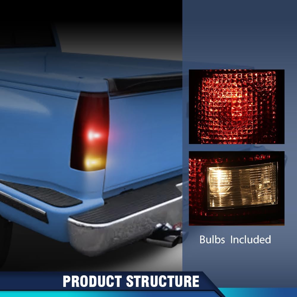 PIT66 Tail Lights Assembly w/Connector Circuit Compatible with 1988-1999 Chevy GMC Silverado Sierra C/K 1500 2500 3500 Red Lens Rear Light Lamps Driver & Passenger Side