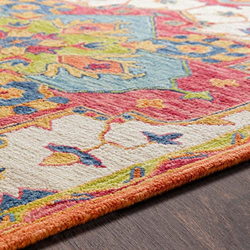 Image of Hand-Tufted Wool Carpet for Living Room 6x9 feet Ivory & Orange Traditional Design Anti-Skid High Pile Thick Carpet & Rugs for Bedroom & Hall