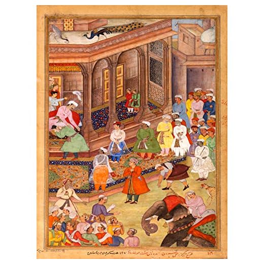 Wee Blue Coo prints Painting Court Scene Akbar Rajput ROYAL Indien 30 x 40 CMS fin konst tryck konst affisch färg rätt scen kunglig Indien konsttryck