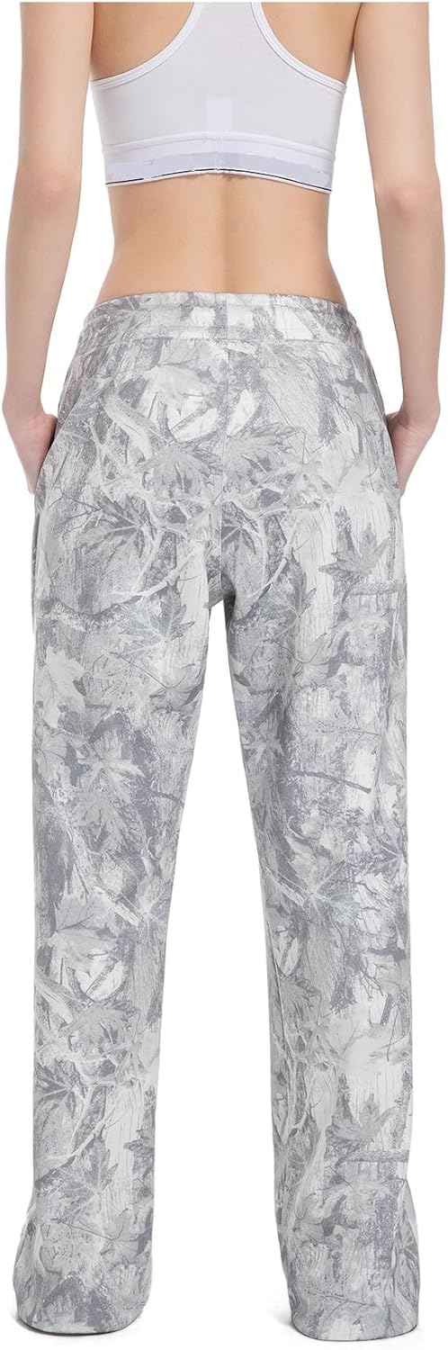 Camo Sweatpants Women Baggy Camo Drawstring Pants Camouflage Wide Leg Y2K Straight Elastic Waist Pants with Pockets - Image 4