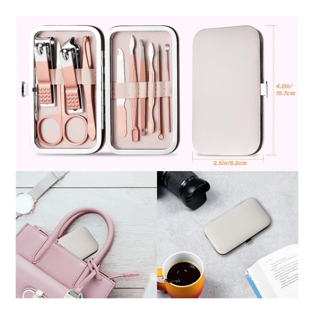 Kit Manicure 10 in 1 in Acciaio Inossidabile con Custodia in Pelle, Ideale per la Cura delle Unghie dei Piedi, Perfetto Anche in Viaggio, con tagliaunghie per Le Dita dei Piedi e per Le Mani.