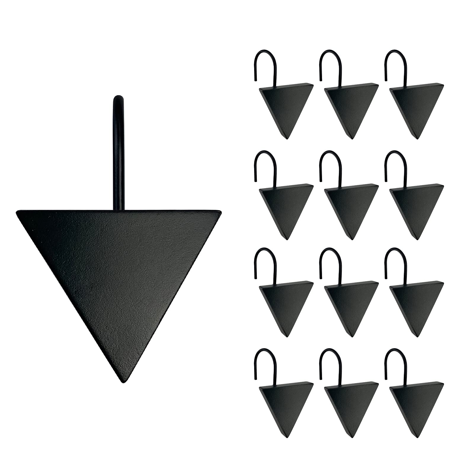 12 Pcs Matte Black Geometric Shower Curtain Hooks - Square Resin Decorative Rings For Bathroom Or Living Room