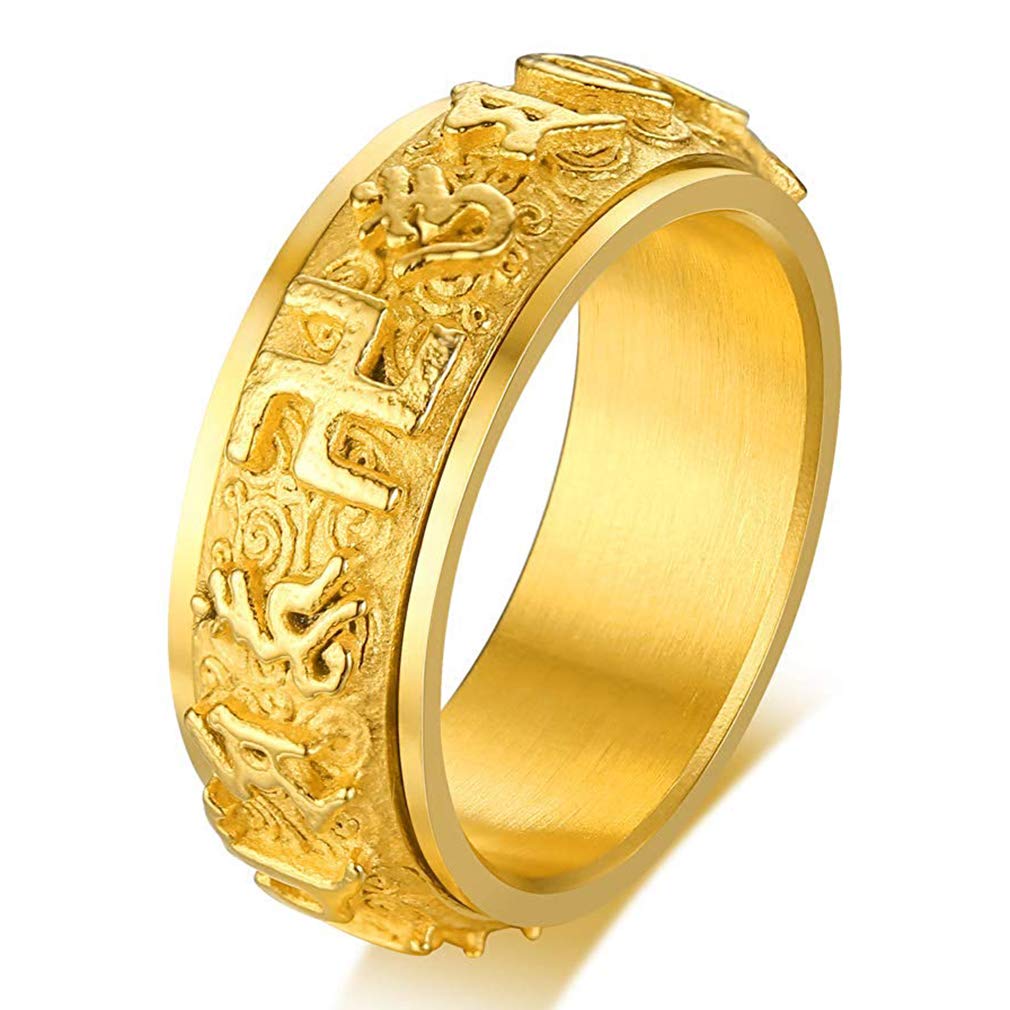 EZSONA Mens Stainless Steel Buddhist Swastika Spinner Ring Religious Band Lucky Ring