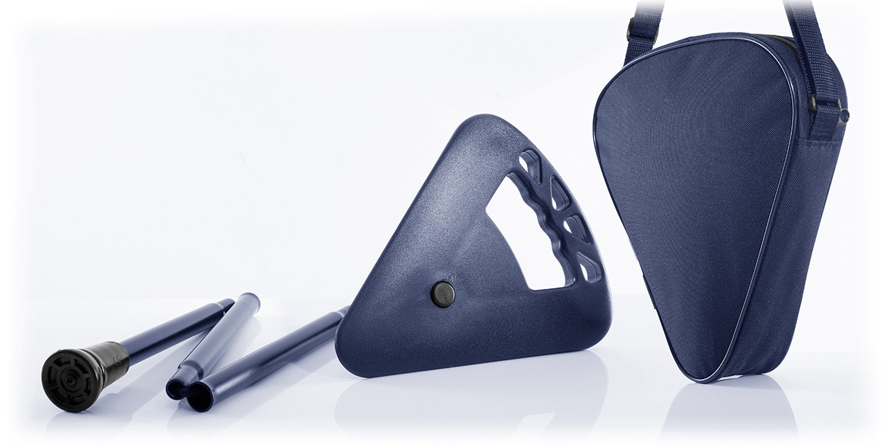 Flipstick Sitzstock extra kurz faltbar blau mit Transporttasche