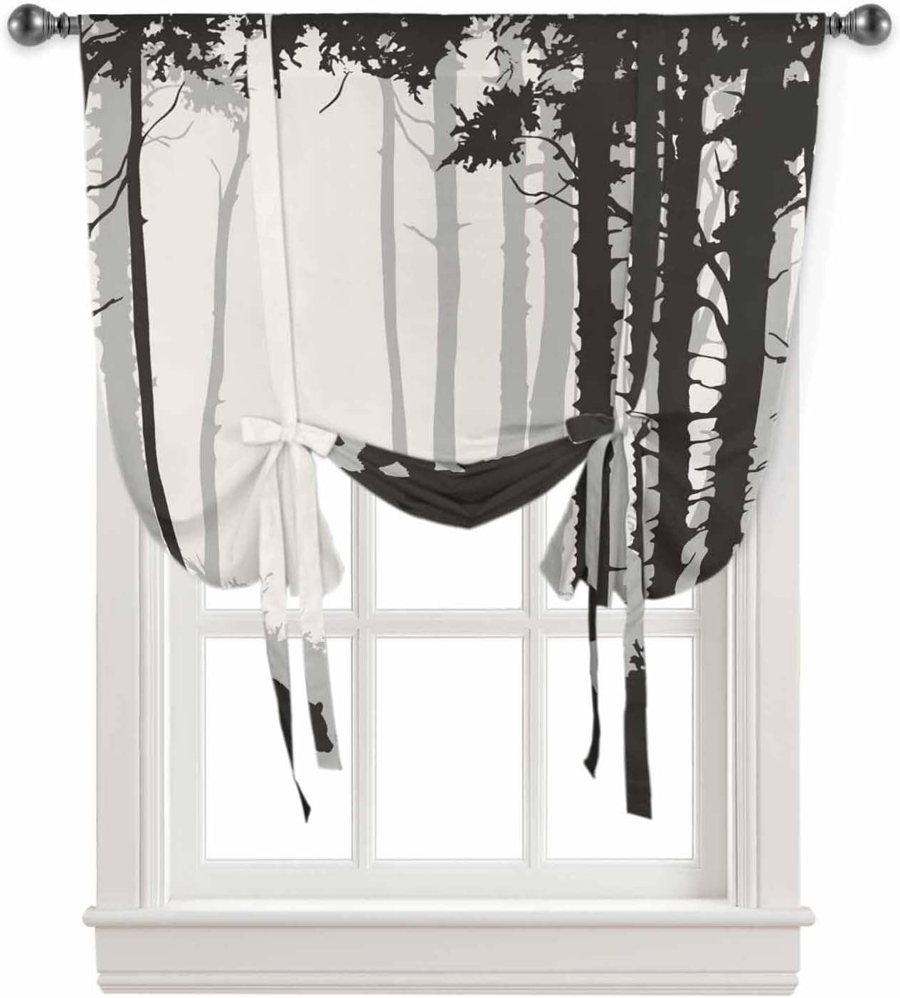 Forest Bear Tie Up Curtains for Windows 63 Inch Length Balloon Curtains Kitchen Adjustable Balloon Window Shade Black Grey Country Farmhouse Nature Tree Tie Up Valance Bathroom Curtain Window 46"x63"