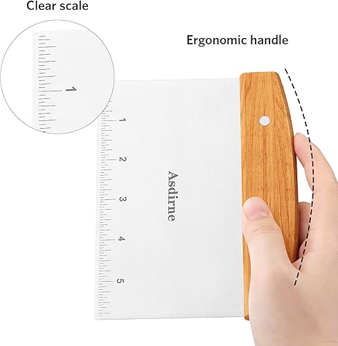 Miniatura 3 de Cortador de masa, raspador de masa con mango de madera y hoja de acero inoxidable de grado alimenticio, raspador de pastelería, 5.9 in